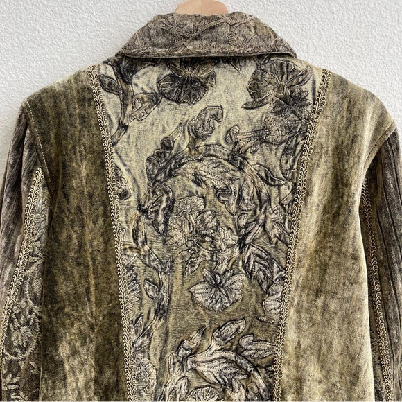 FLASHBACK COUTURE Vintage 90s Khaki Olive Velvet Carpet Button Up Blazer Jacket - Picture 8 of 9